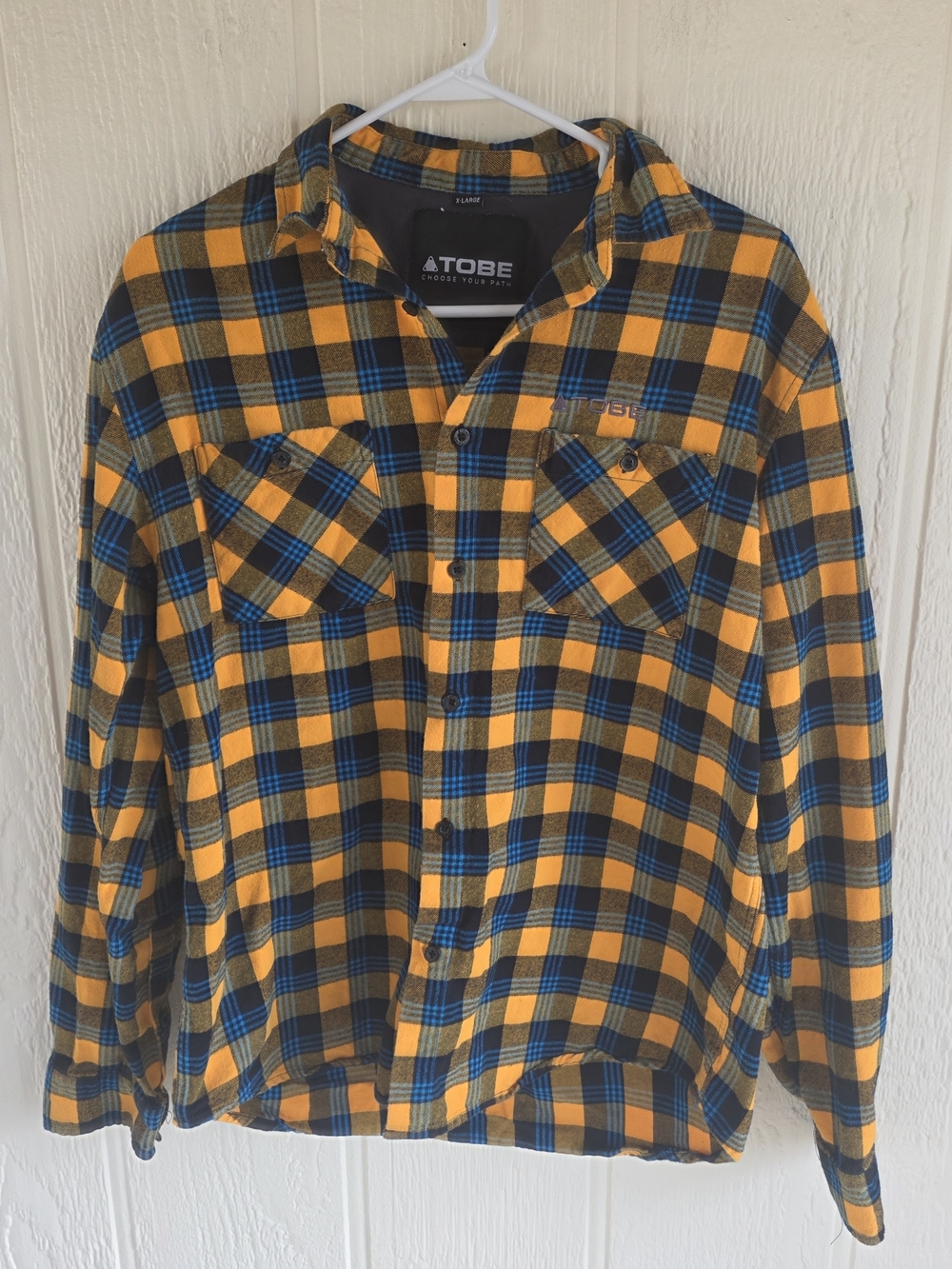 TOBE Men's Yellow & Blue Plaid Button-Down Shirt, Size XL